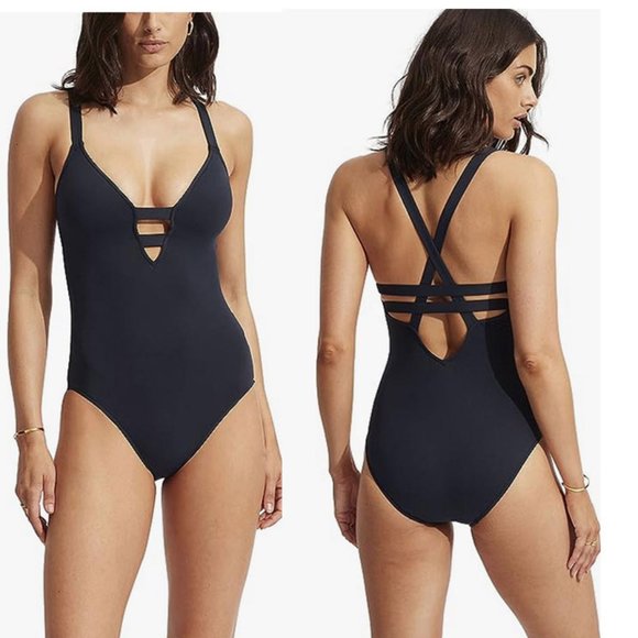 Seafolly Women's Standard Deep V Plunge Maillot One Piece Swimsuit